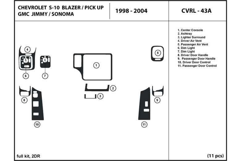 1998 GMC Sonoma DL Auto Dash Kit Diagram