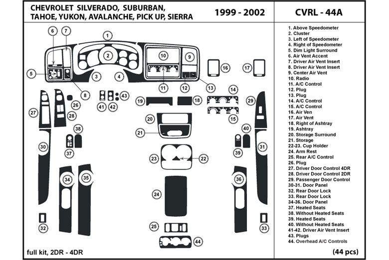 1999 Chevrolet Silverado DL Auto Dash Kit Diagram