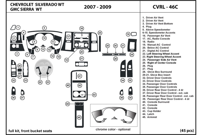 2007 Chevrolet Silverado DL Auto Dash Kit Diagram