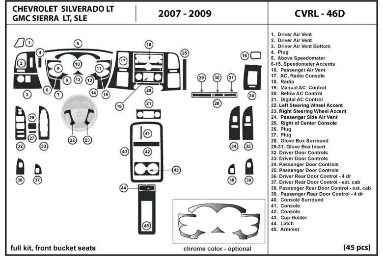 2007 Chevrolet Silverado DL Auto Dash Kit Diagram