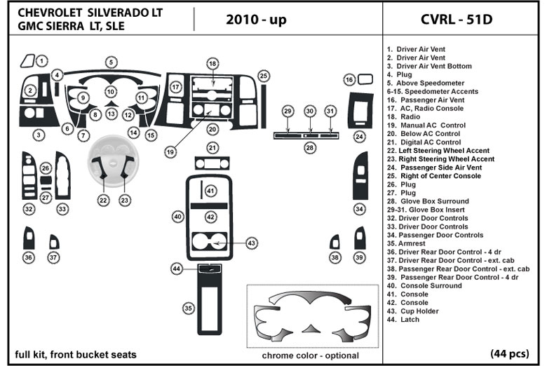 2010 Chevrolet Silverado DL Auto Dash Kit Diagram