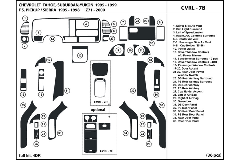 1995 Chevrolet Tahoe DL Auto Dash Kit Diagram