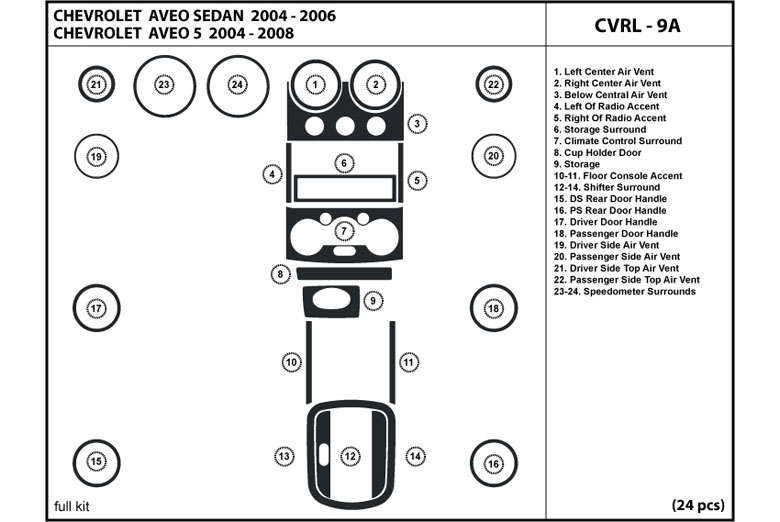 2004 Chevrolet Aveo DL Auto Dash Kit Diagram