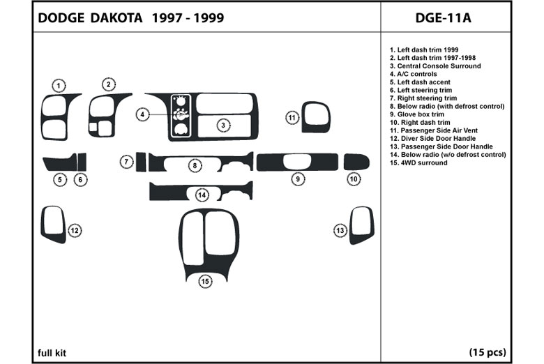 1997 Dodge Dakota DL Auto Dash Kit Diagram