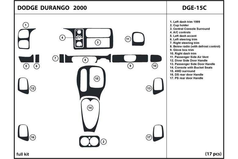 2000 Dodge Durango DL Auto Dash Kit Diagram