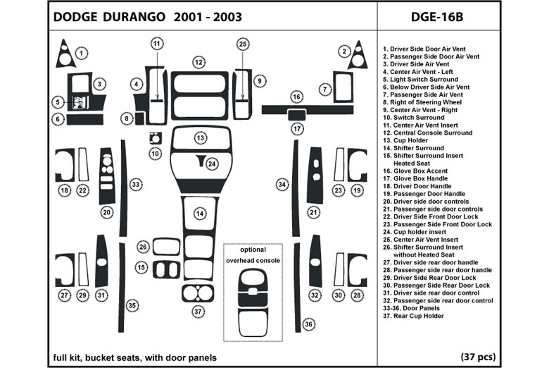 2001 Dodge Durango DL Auto Dash Kit Diagram