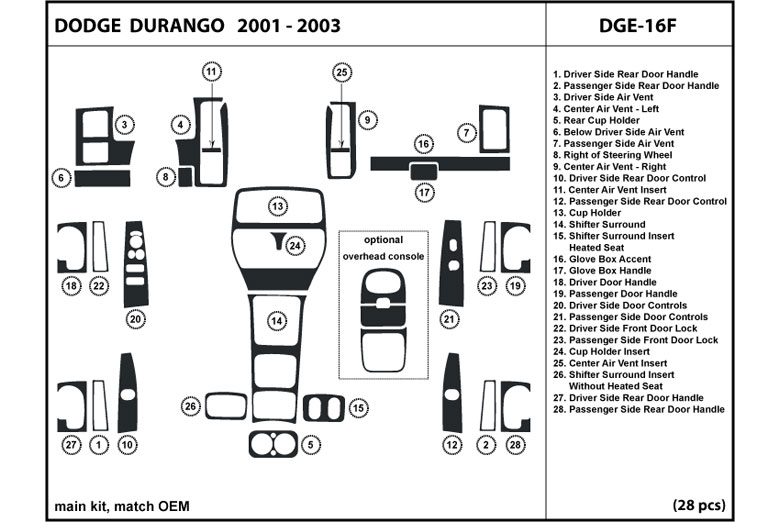 2001 Dodge Durango DL Auto Dash Kit Diagram