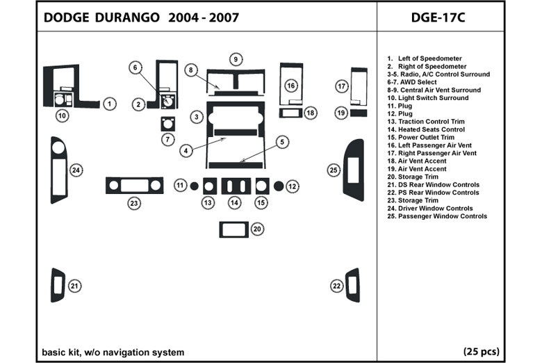 2004 Dodge Durango DL Auto Dash Kit Diagram