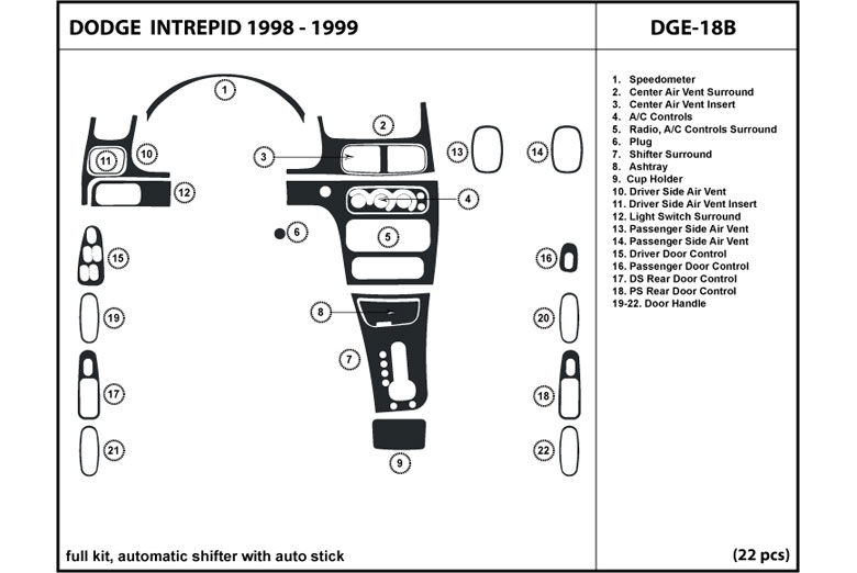 1998 Dodge Intrepid DL Auto Dash Kit Diagram