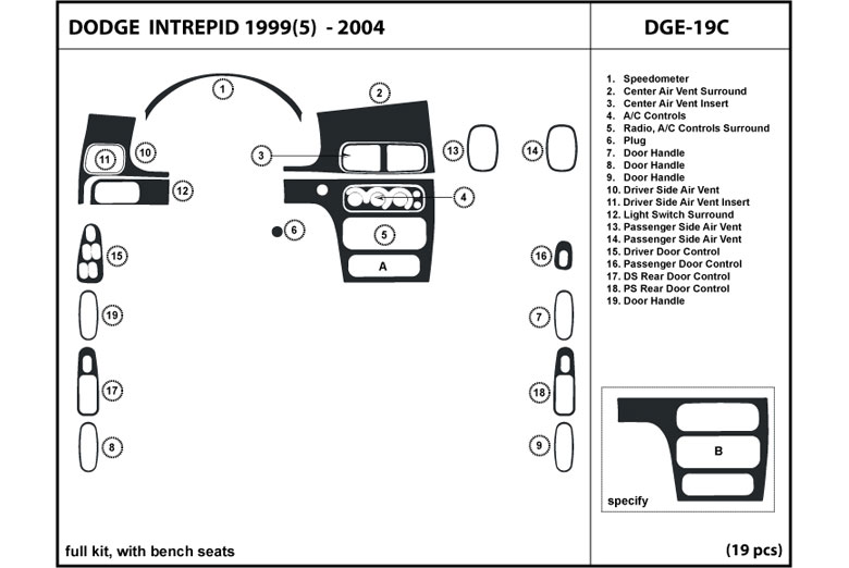 1999 Dodge Intrepid DL Auto Dash Kit Diagram