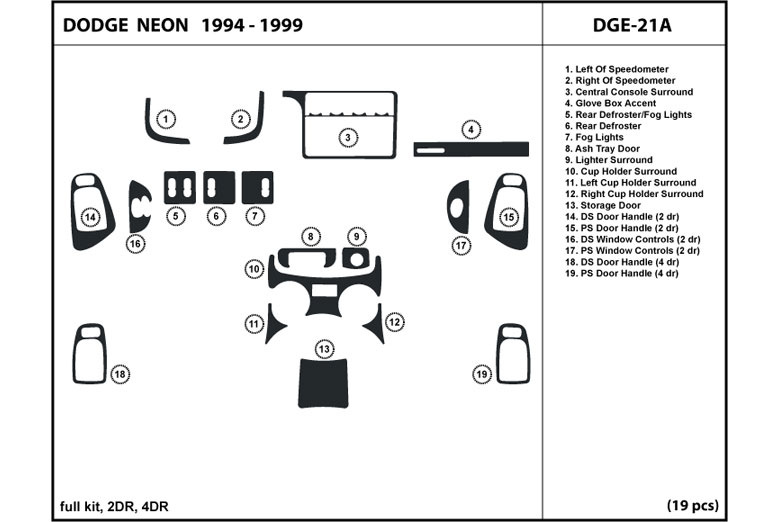 1995 Dodge Neon DL Auto Dash Kit Diagram