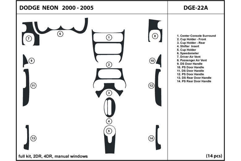 2000 Dodge Neon DL Auto Dash Kit Diagram