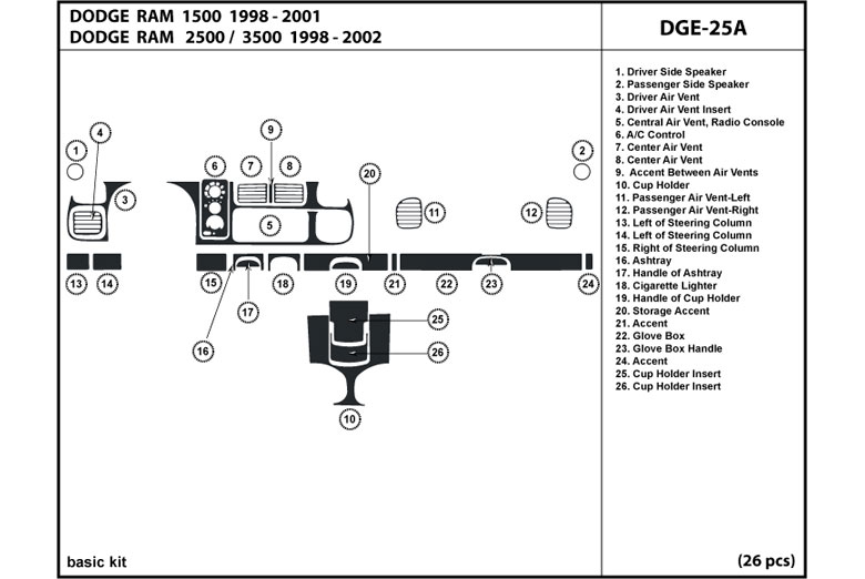 1998 Dodge Ram DL Auto Dash Kit Diagram