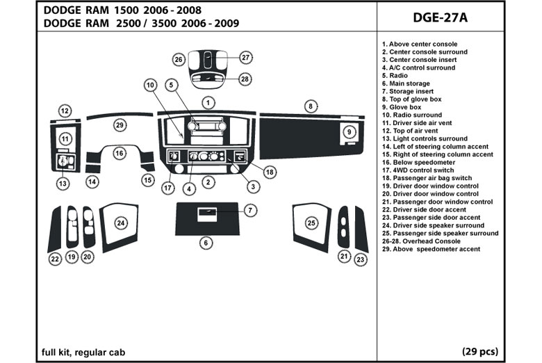 2006 Dodge Ram DL Auto Dash Kit Diagram