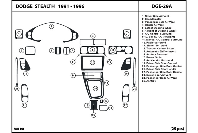 1991 Dodge Stealth DL Auto Dash Kit Diagram