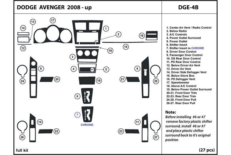 2008 Dodge Avenger DL Auto Dash Kit Diagram