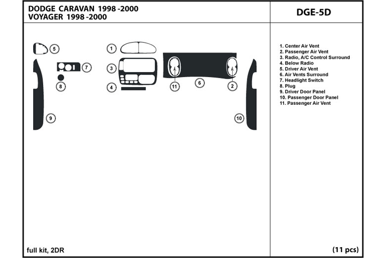 1998 Dodge Caravan DL Auto Dash Kit Diagram