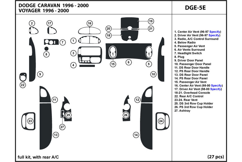 1998 Dodge Caravan DL Auto Dash Kit Diagram