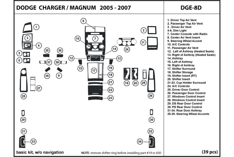 2006 Dodge Charger DL Auto Dash Kit Diagram