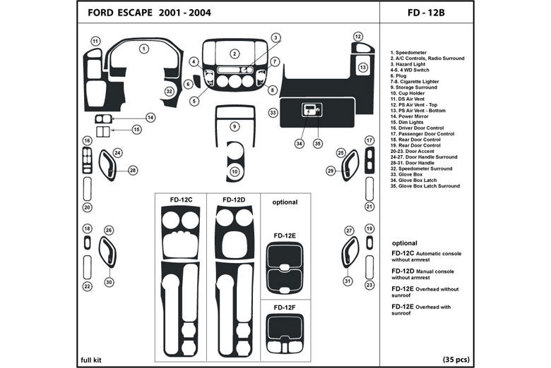2001 Ford Escape DL Auto Dash Kit Diagram
