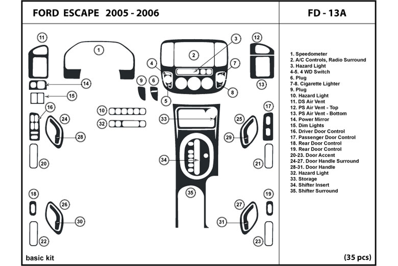 2005 Ford Escape DL Auto Dash Kit Diagram