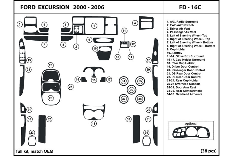 2000 Ford Excursion DL Auto Dash Kit Diagram