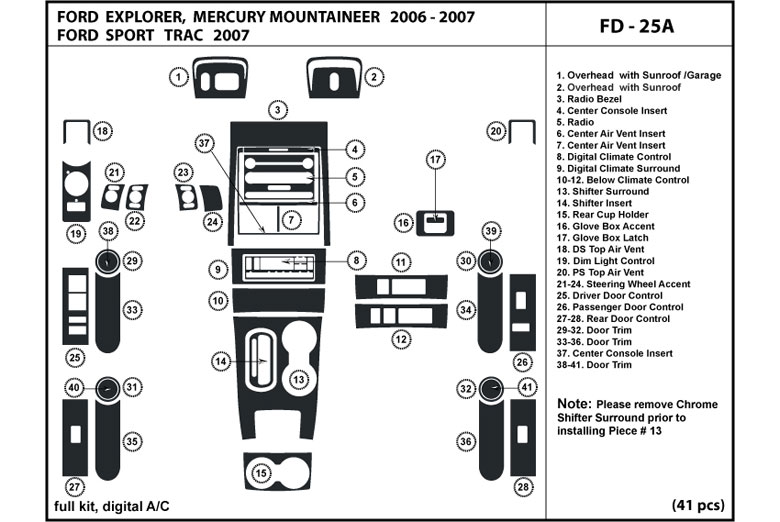 2006 Ford Explorer DL Auto Dash Kit Diagram