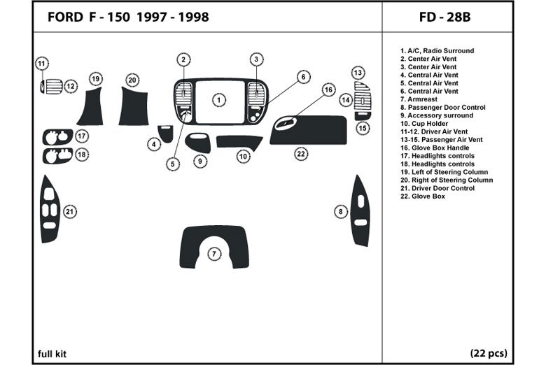 1997 Ford F-150 DL Auto Dash Kit Diagram