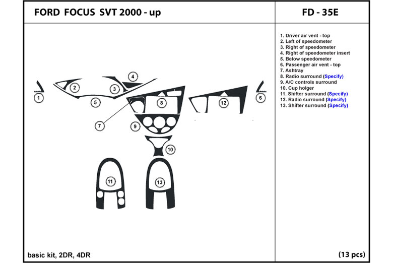 2000 Ford Focus DL Auto Dash Kit Diagram