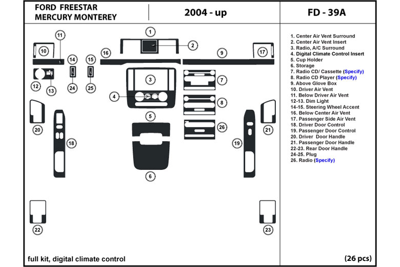 DL Auto™ Ford Freestar 2004-2007 Dash Kits