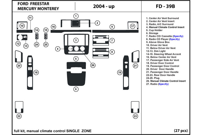 2004 Ford Freestar DL Auto Dash Kit Diagram