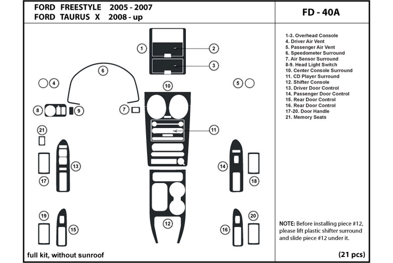 2005 Ford Freestyle DL Auto Dash Kit Diagram
