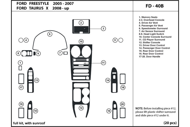 2005 Ford Freestyle DL Auto Dash Kit Diagram