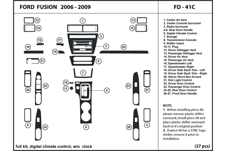 2006 Ford Fusion DL Auto Dash Kit Diagram