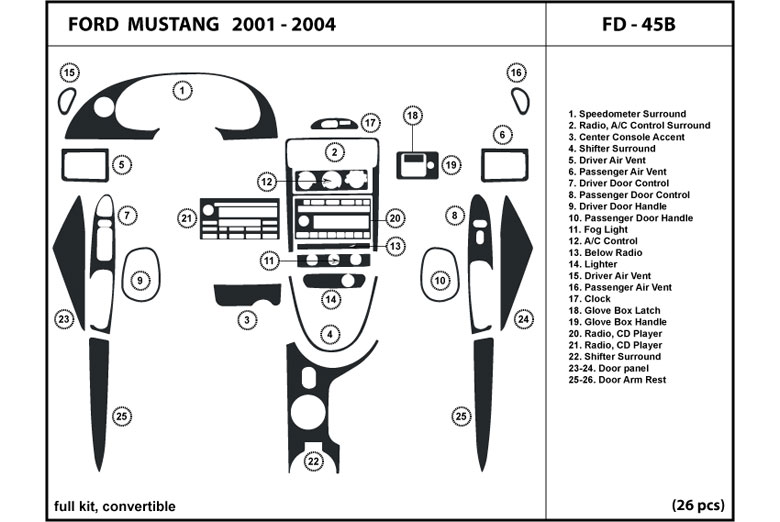 2001 Ford Mustang DL Auto Dash Kit Diagram