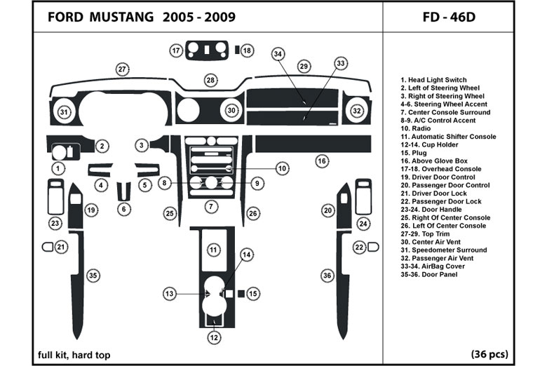 2005 Ford Mustang DL Auto Dash Kit Diagram
