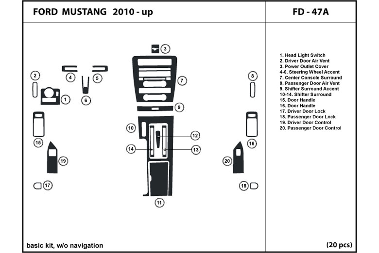 2010 Ford Mustang DL Auto Dash Kit Diagram