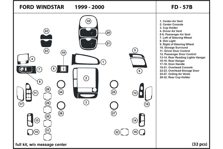 1999 Ford Windstar DL Auto Dash Kit Diagram