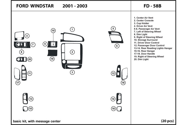 2001 Ford Windstar DL Auto Dash Kit Diagram