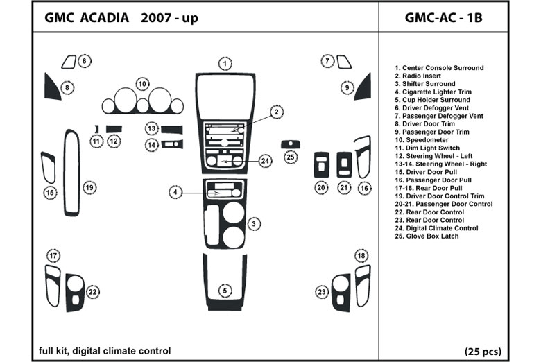 2007 GMC Acadia DL Auto Dash Kit Diagram