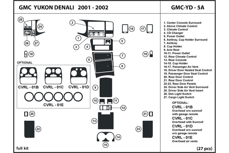 2001 GMC Yukon DL Auto Dash Kit Diagram