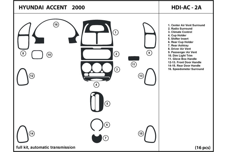 2000 Hyundai Accent DL Auto Dash Kit Diagram