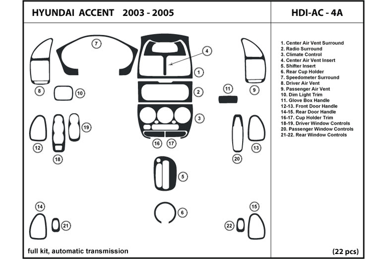 2003 Hyundai Accent DL Auto Dash Kit Diagram