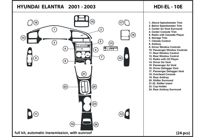 2001 Hyundai Elantra DL Auto Dash Kit Diagram