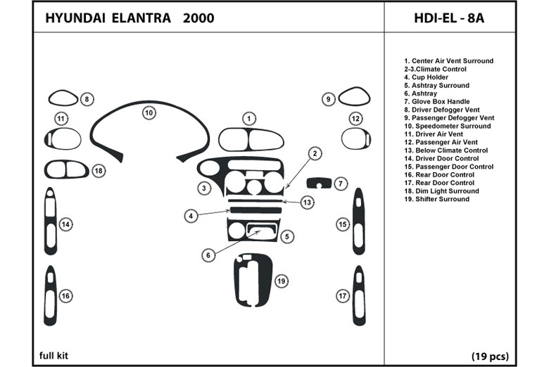 2000 Hyundai Elantra DL Auto Dash Kit Diagram