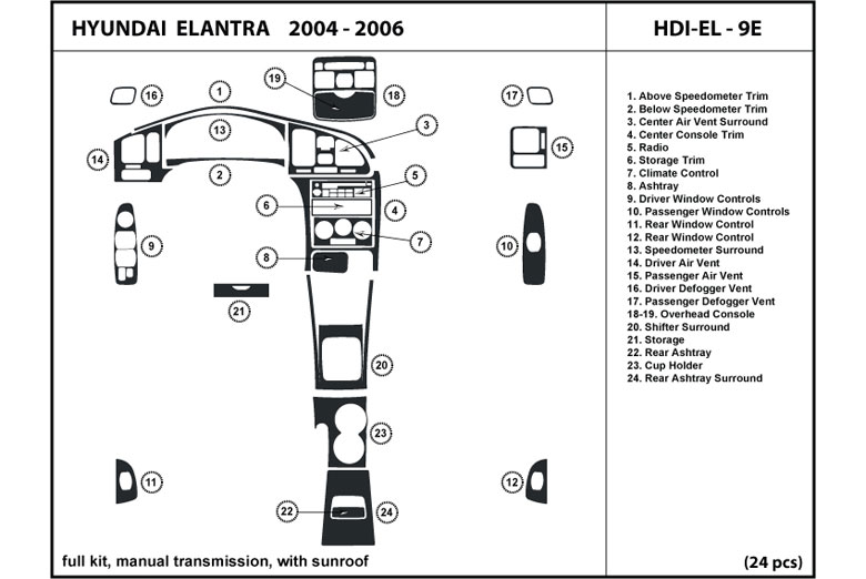 2004 Hyundai Elantra DL Auto Dash Kit Diagram