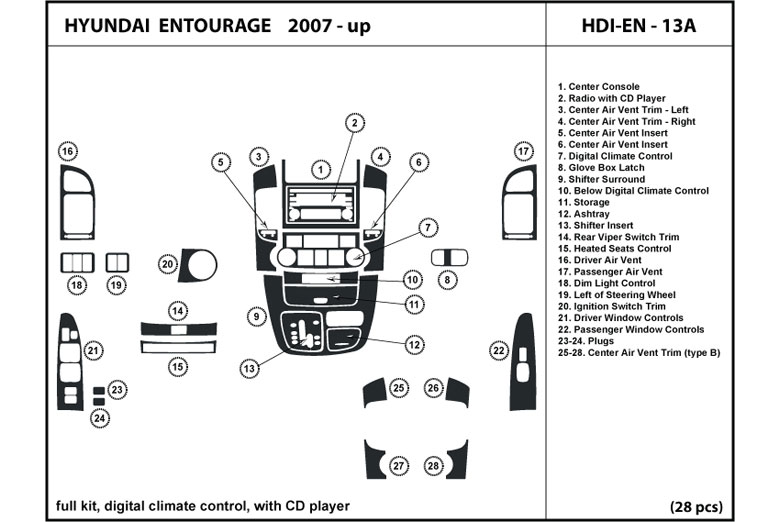2007 Hyundai Entourage DL Auto Dash Kit Diagram