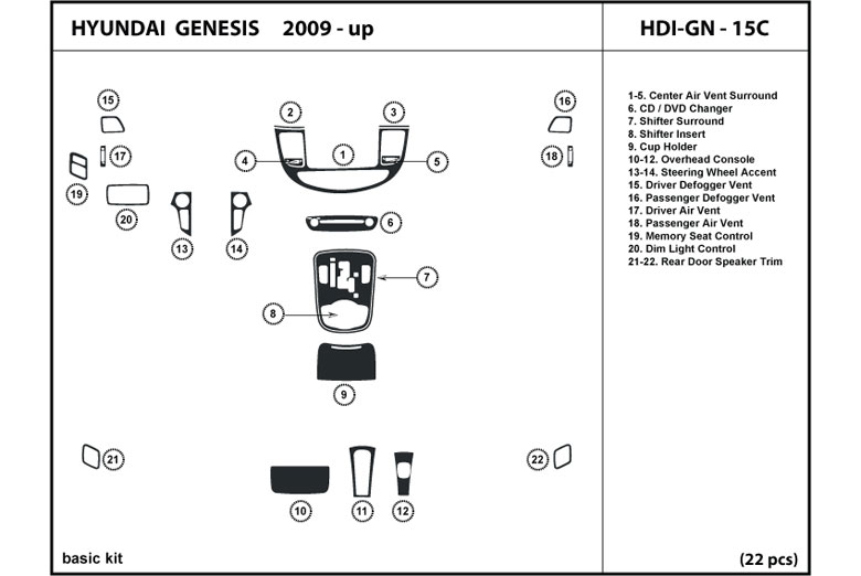 2009 Hyundai Genesis DL Auto Dash Kit Diagram