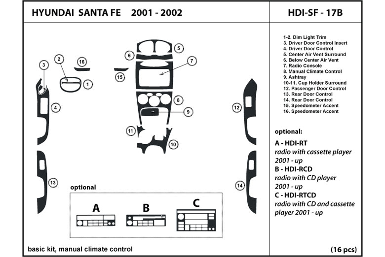2001 Hyundai Santa Fe DL Auto Dash Kit Diagram