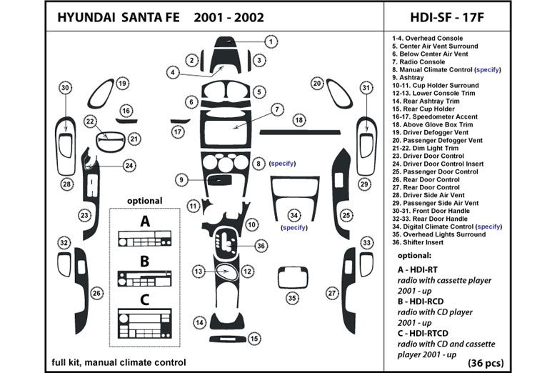 2001 Hyundai Santa Fe DL Auto Dash Kit Diagram